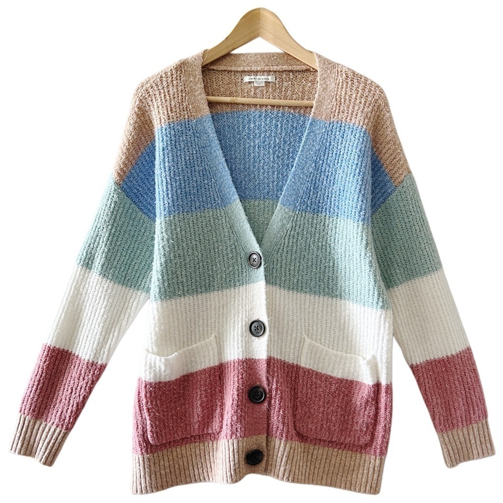 American Eagle Outfitters Cream Blue Multicolor Cardigan Sweater Size XS